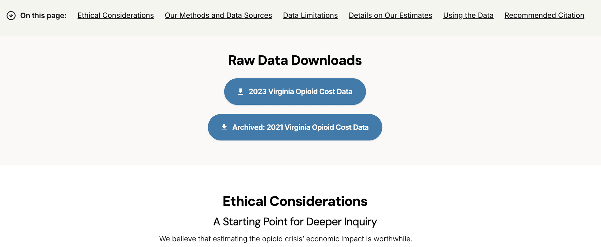 Screenshot of Data page
